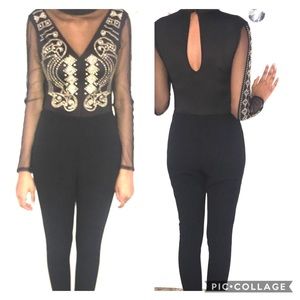 BLACK IRIS JUMPSUIT WITH GOLD STUD DESIGN NWOT  SM